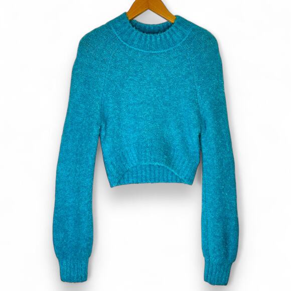 Urban Outfitters Women's NWT UO Avril Cropped Mock Neck Sweater Size M Teal Blue - Picture 2 of 11